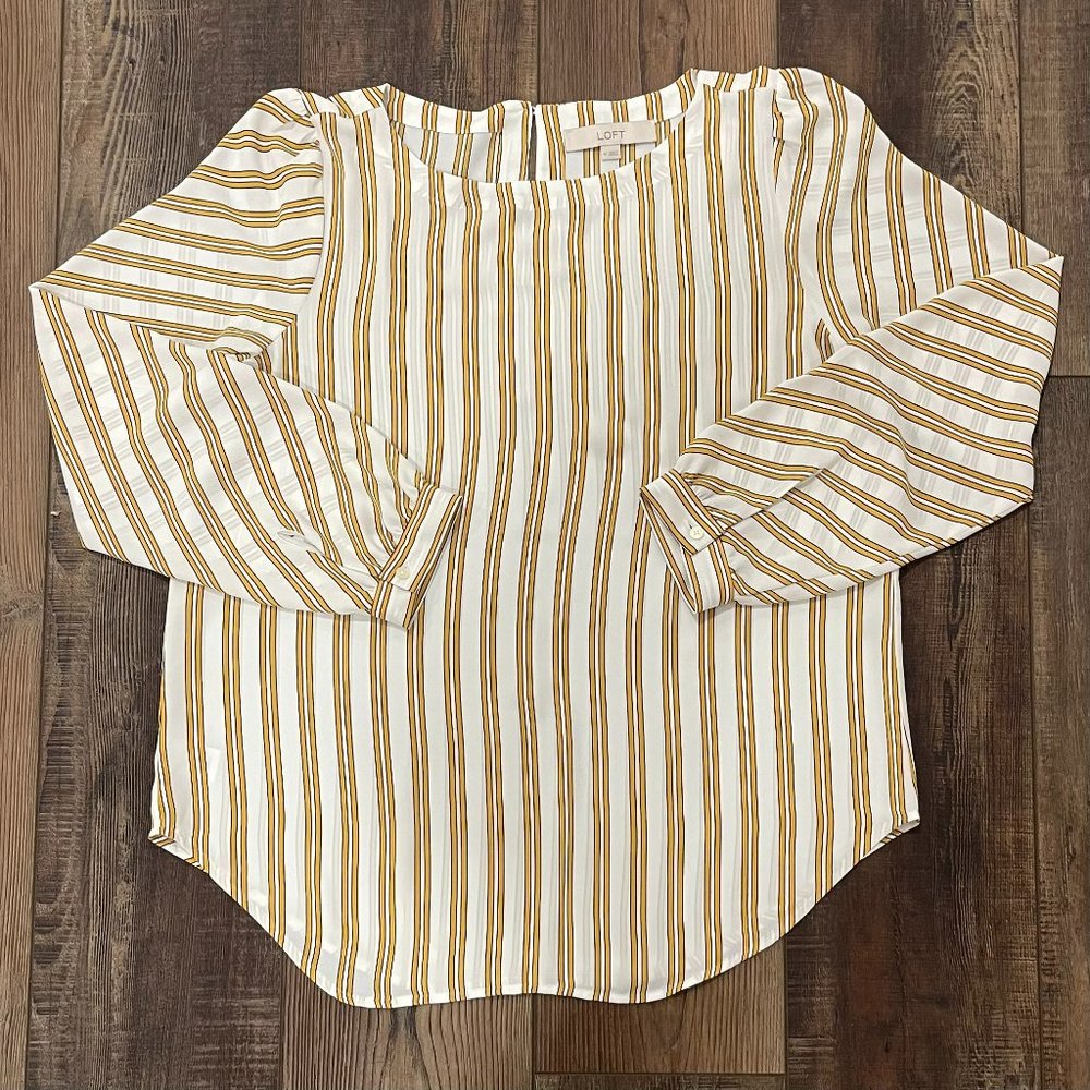 LOFT Women's Yellow Striped Long Sleeved Blouse, Size M